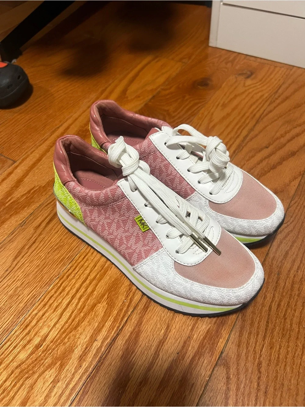 Michael Kors Pink White and Neon Green Platform Sneakers